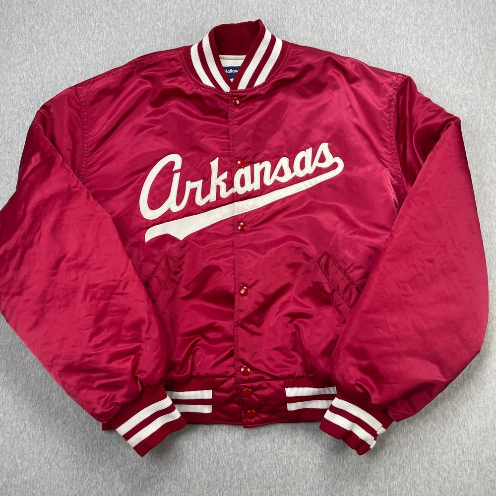 VTG Arkansas Razorbacks Jacket Mens XXL Red Satin Quilted Varsity Bomber USA